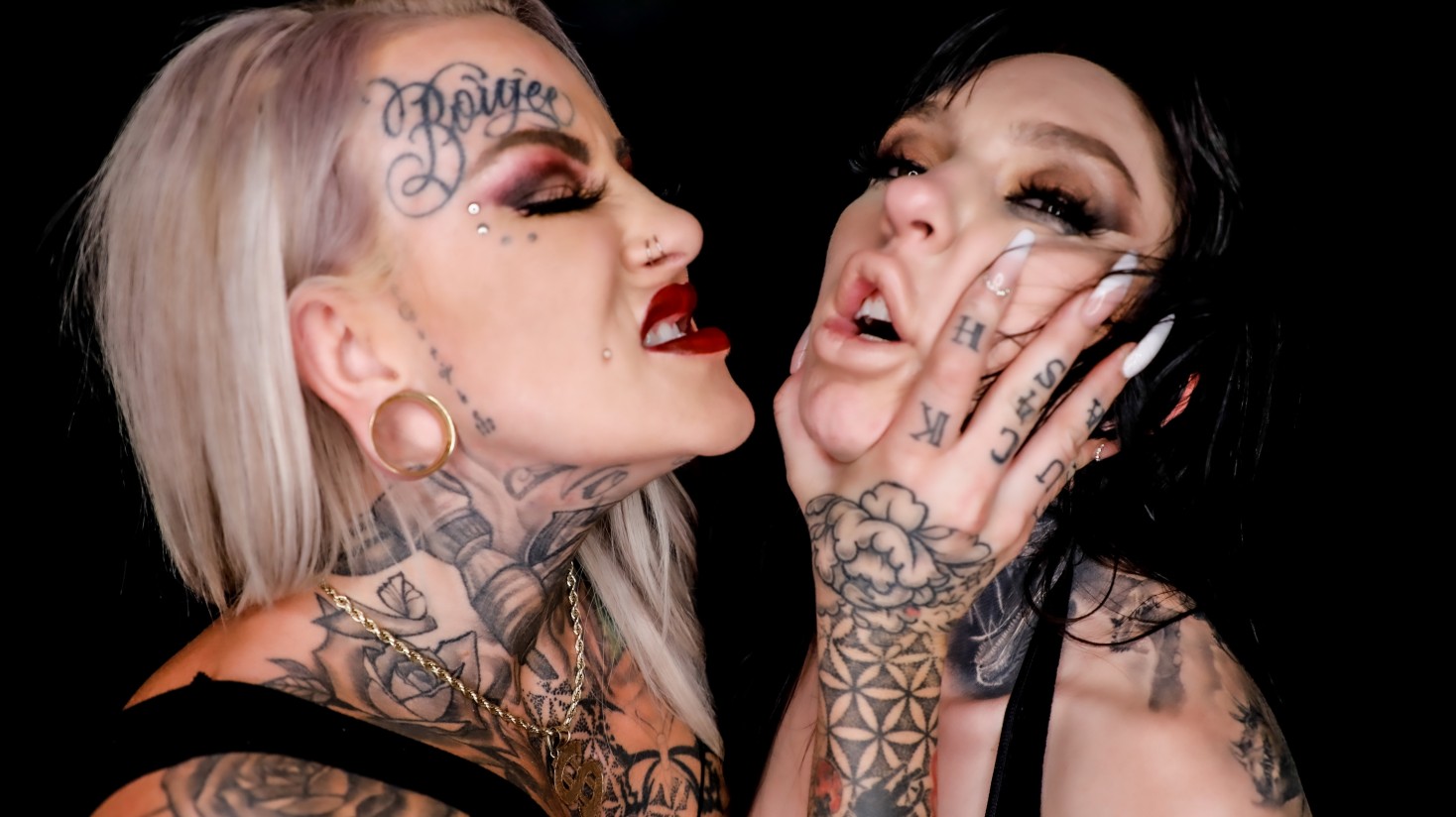 Insane Lesbian Action With Some Surprise Tattooing and Showering Face Fucking