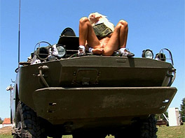 Evelyn masturbating in uniform