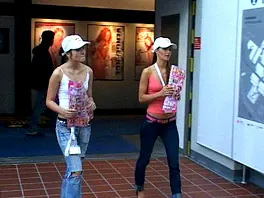 Two young Sweethearts girls on a sex exhibition