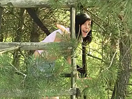 Daring teen Barbara masturbates outside