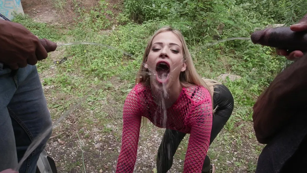 hitch-hiking wet, ria sunn, 6on1, balls deep, dap, rough sex, big gapes, pee drink, pee shower, cum in mouth, swallow