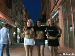 Three Busty Babe Naked Public In Old Town In Croatia