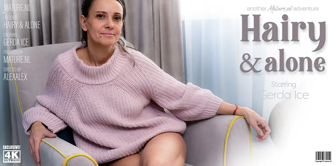 52 year old hairy Gerda Ice playing with her hairy pussy