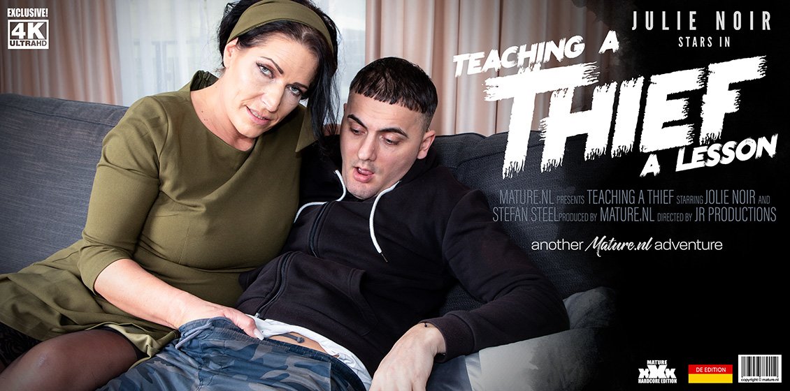 Big tits German MILF Jolie Noir has sex with a thief!