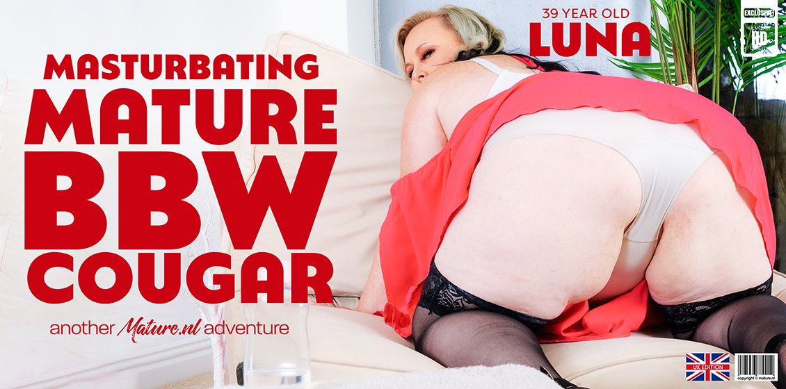 BBW Luna is a beautiful big curvy cougar who loves to masturbate when she's alone at home!