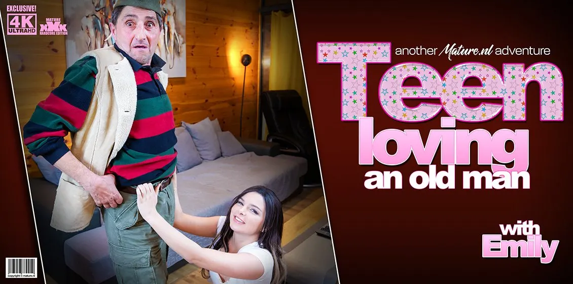 Old man Goran gets to fuck his hot teeny neighbour babe Emily F. who fucks him like a maniac