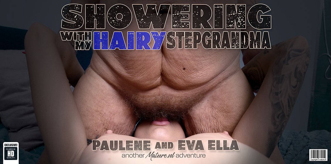 Curvy granny Paulene lets her hot step grandaughter eat out her hairy pussy and returns the favor