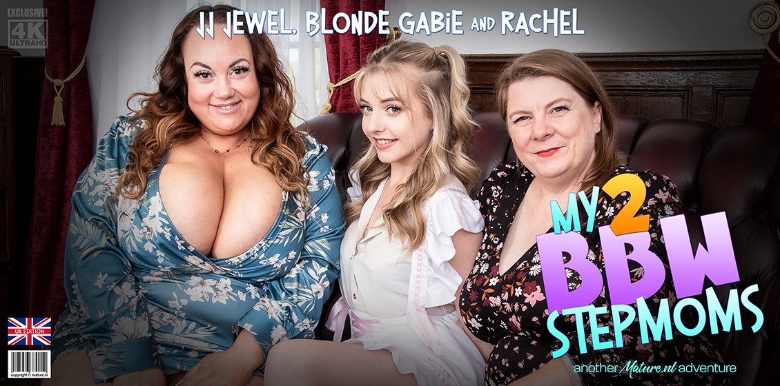 Blonde Gabie has an old and young lesbian Threesome with her two BBW Stepmoms Rachel and JJ Jewel