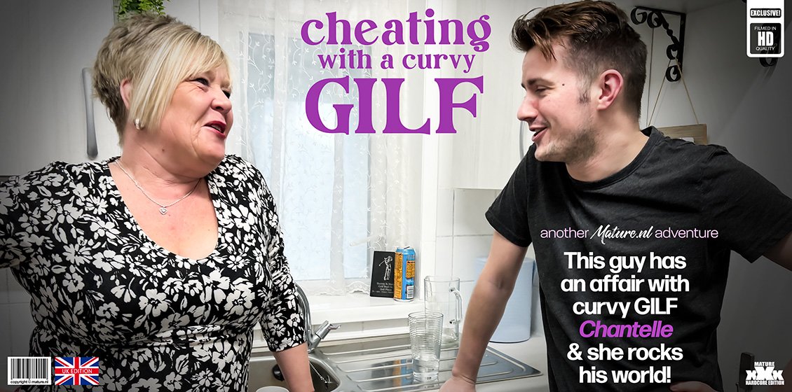 Curvy British GILF Chantelle is fucking and sucking a cheating young guy on the sofa