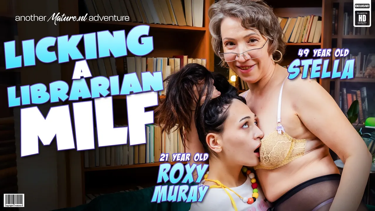 Roxy Muray is a 21 year old babe who gets licked by 49 year old Lesbian librarian MILF Stella