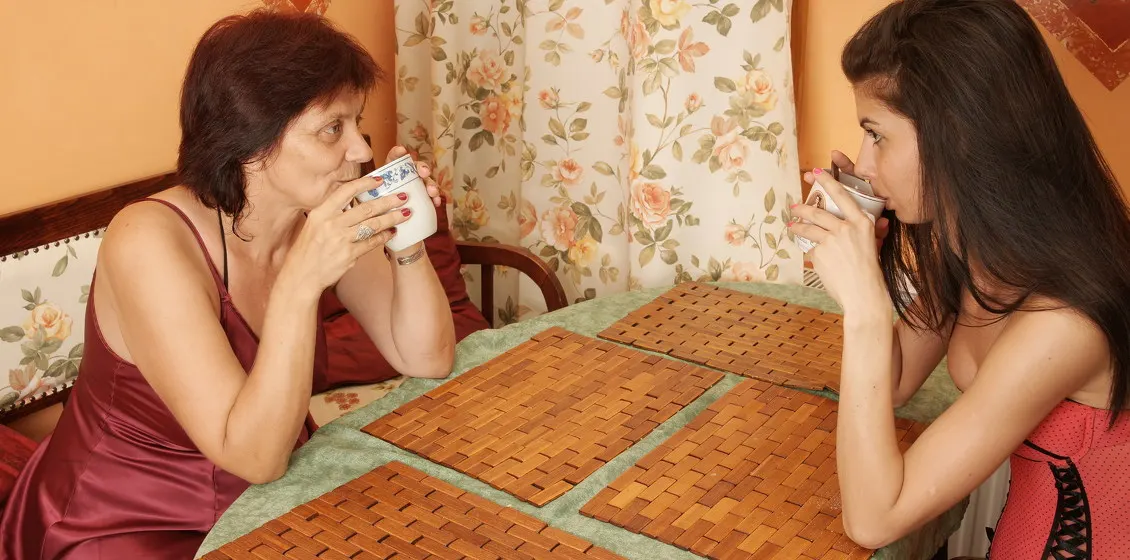 Lesbian granny and teen kissing and licking each other and so some spanking