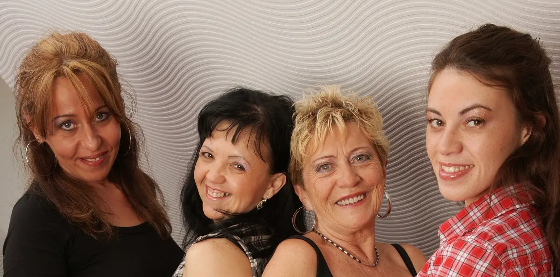 Old and Young Lesbians Sex Party sees 4 horny lesbian women go down on each other