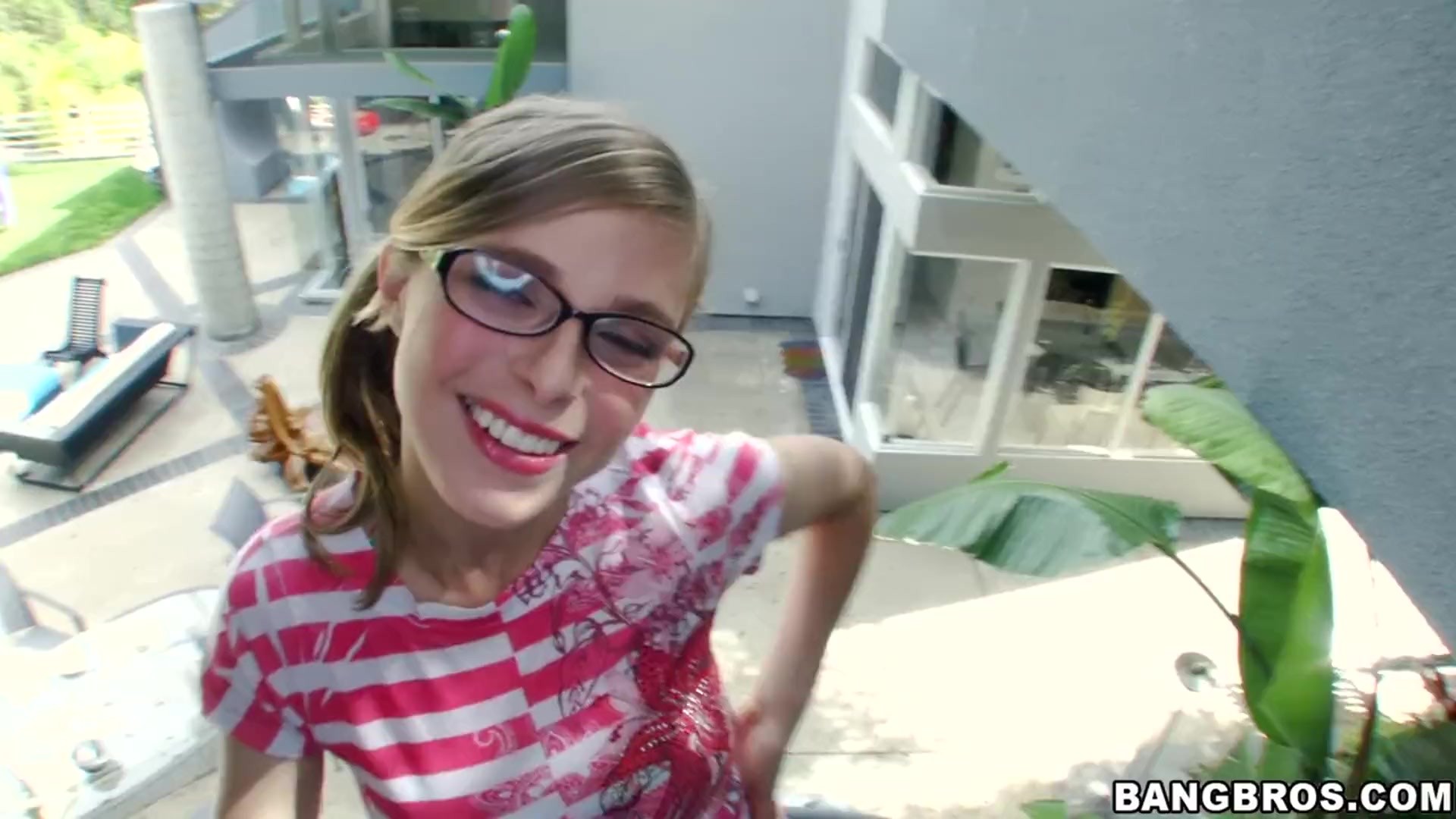 Petite white girl with glasses takes on big black dick
