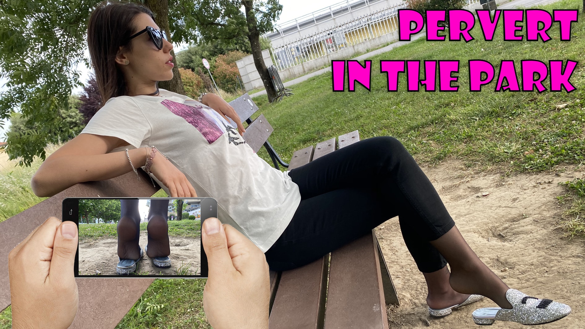 Petra Relaxing In The Park: Voyeur Secretly Films Her Feet In Stockings And Glitter Shoes