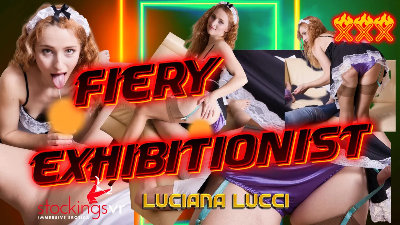Fiery Maid Exhibitionist - Luciana Lucci Redhead Stockings Panty Fucking