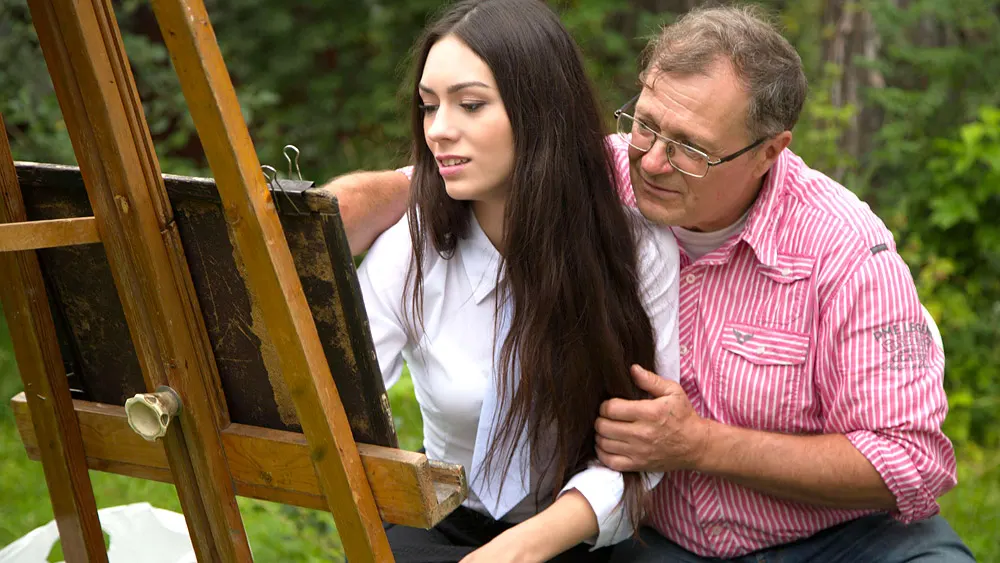 Arwen Gold gets fucked in public by her tricky old teacher