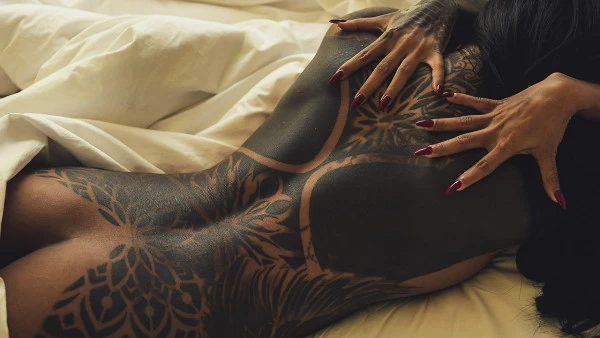 Asian Tattooed MILF Masturbates by Huge Dildo